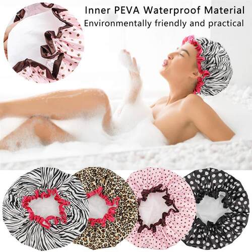 4 Pieces Shower Cap for Women, Elastic and Reusable,Environm