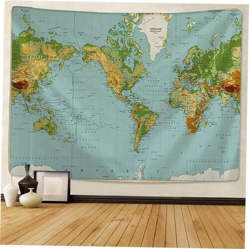 World Map Tapestry HighDefinition Map Fabric Wall Hanging