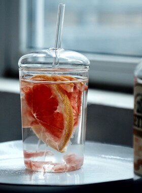 Transparent glass straw cup with lid coffee beverage cup