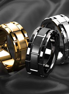 8mm Brick Pattern Stainless Steel Rings For Men Black