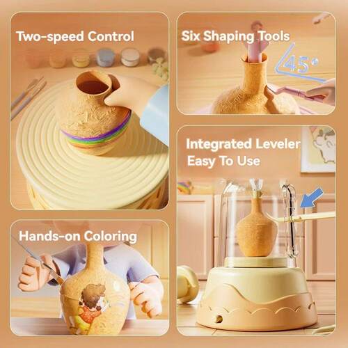 DIY Kids Pottery Wheel Kit Sculpting Clay Tools Arts Supplie