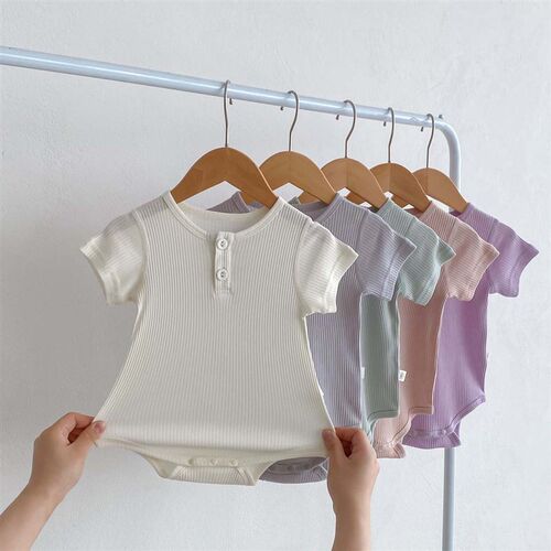 Simple Ribbed Lightweight Summer Baby Bodysuit Romper Infant
