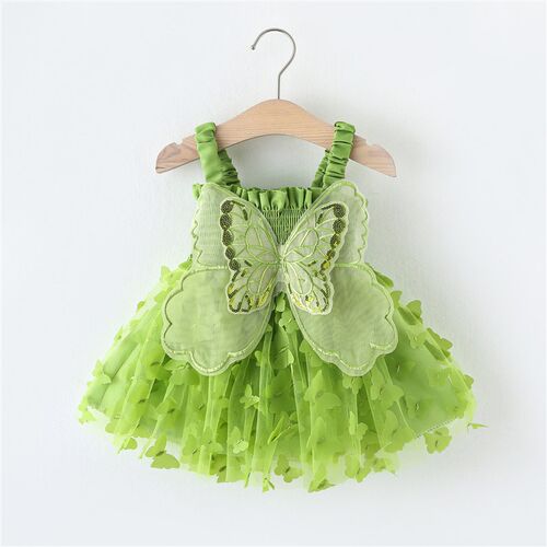Summer Girls Back Bow Dress Strappy Colorful Bow Gauze Skirt
