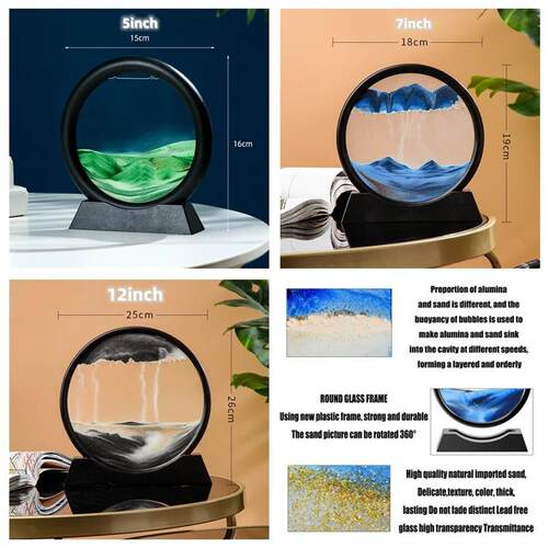 3D Moving Sand Art Picture Round Glass Deep Sea Sandscape Ho