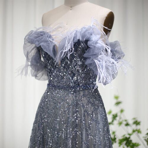 Sharon Said Luxury Feathers Green Dubai Evening Dresses 2023