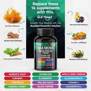 2Pcs Sea Moss 3000mg Black Seed Oil 2000mg Ashwagandha1000mg