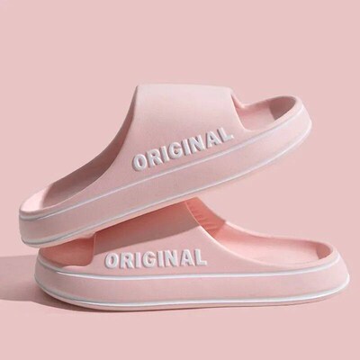 Feslishoet Women Letter Slippers Beach Slides Solid Color