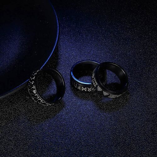 Vintage Stainless Steel Odin Norse Viking Rune Rings For Men