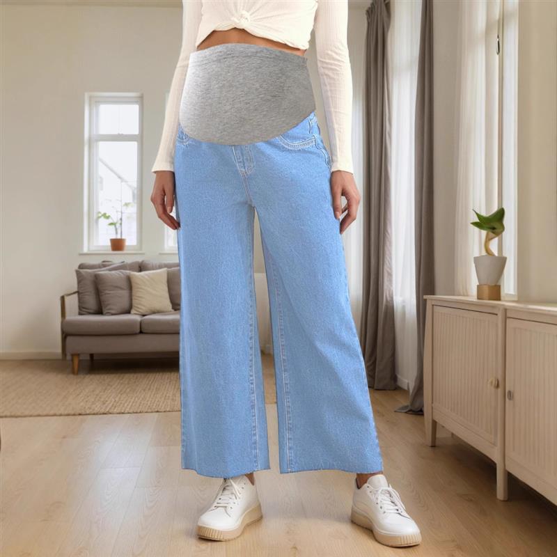 Pregnant womens jeans loose wide leg pants belly maternity图片