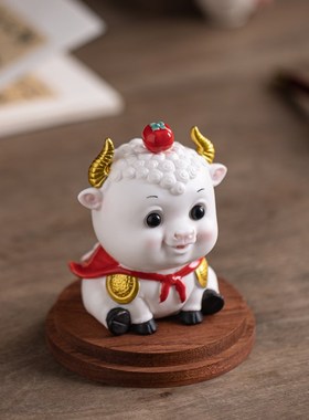 牛市(柿)可爱陶瓷牛摆件招财家居办公室桌面生肖牛吉祥物工艺品