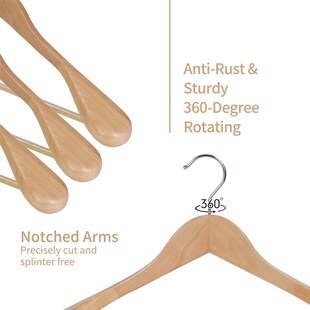 Natural wooden suit hangers, 10 pieces of wooden hangers