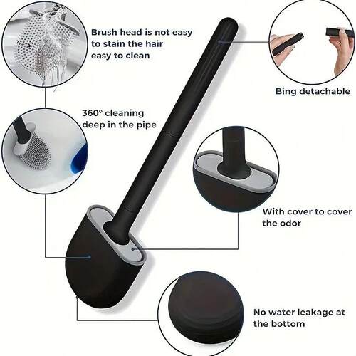 Silicone Toilet Brush Cleaning Brush Flat Head Flexible Wall