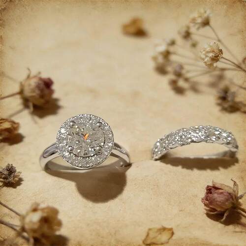 Elegant White Stone Zircon Engagement Silver Color Round