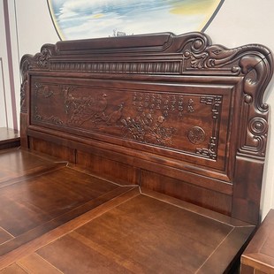 中式全榫卯实木床紫檀木仿古1.8米大床人床明清古典雕花1.5米床