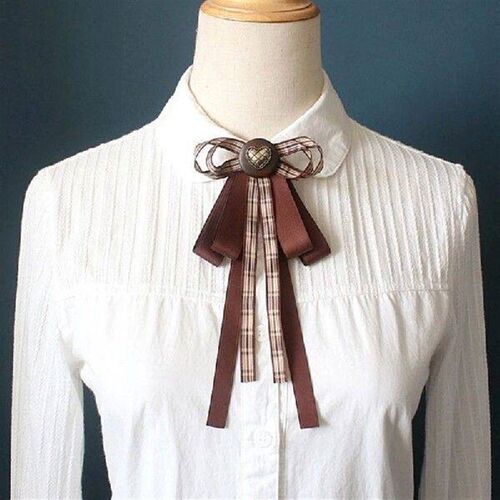 Vintage Brown Plaids Bowtie Student Uniform Ribbon Necktie