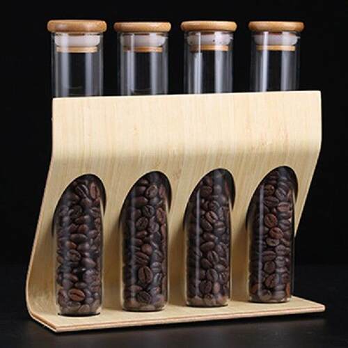 Wooden Coffee Beans Tea Display Rack Stand Glass Test Tube