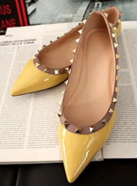 Lady Shiny Patent Leather Flats With Rivets High Quality Fas