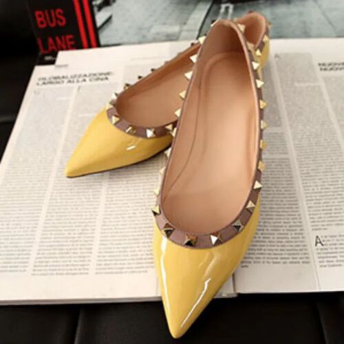 Lady Shiny Patent Leather Flats With Rivets High Quality Fas