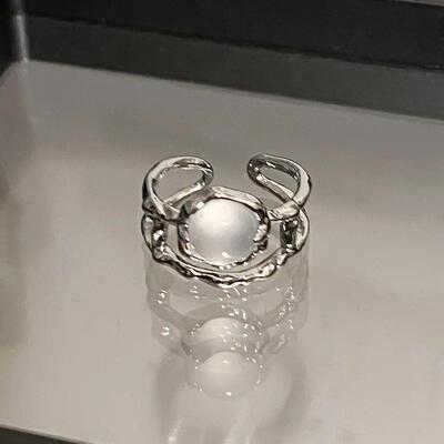 Heart Open Rings for Women Korea Geometric Crystal Moonstone