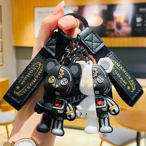 PVC Robot Mechanical Bear Keychain Leather Key Chain for Men
