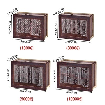 Euro Saving Money Box Piggy Bank Cash Wooden Savings Challen