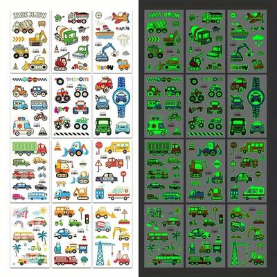 12 Sheets Luminous Cars Trucks Temporary Tattoo Stickers For