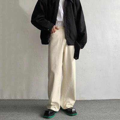 Baggy Beige Jeans Men Fashion Casual Oversized Wide Leg Jean