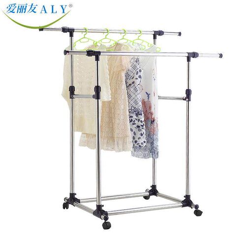 Parallel bars floor drying rack with pulley movable indoor
