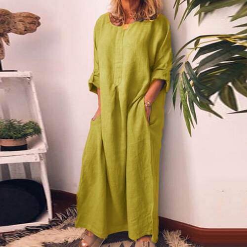 Summer Casual Women Solid Color Oversize Maxi Cotton Long Sh