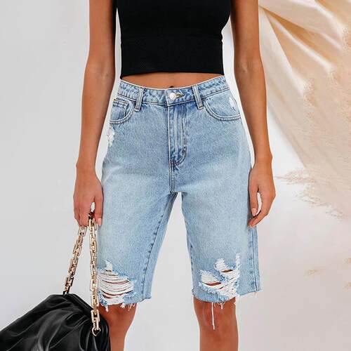 2023 New Cycling Denim Shorts Woman Fashion High Waist Hole