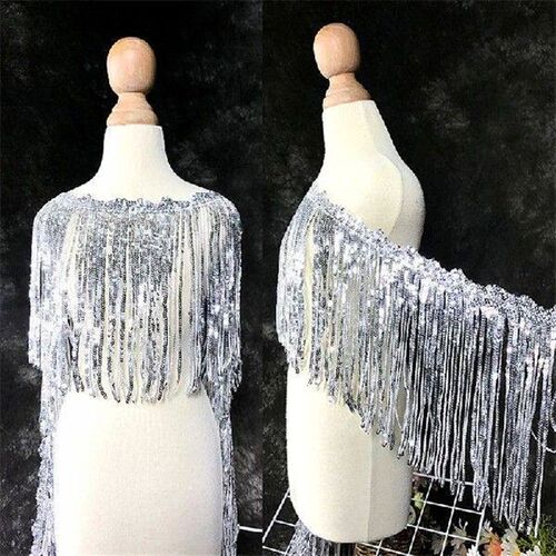2/4M Shiny Sequins Tassel Fringe 16cm Ribbon LaceTrim For