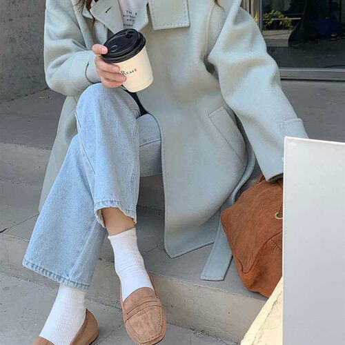 Q457 double-sided hand-sewn cashmere coat, pure color, age-r
