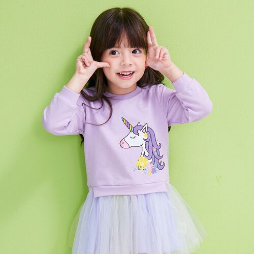 Unicorn Princess Dress Girls Autumn Spring Kids Cute Cartoon