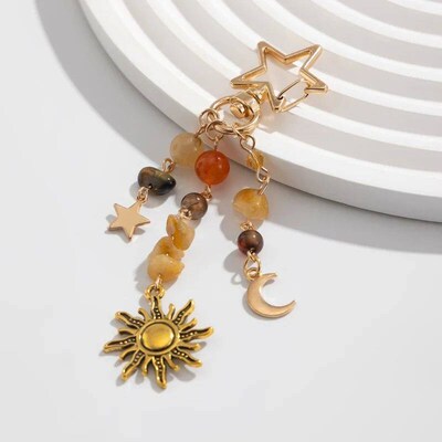 Punk Stars Moon Sun Pendant Bag Keychain for Women Girls Cha