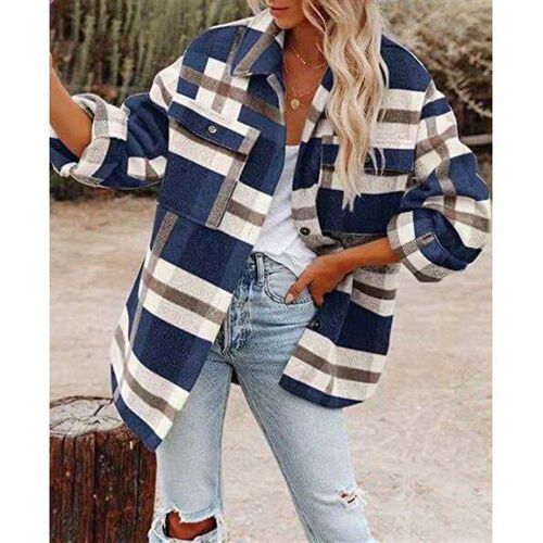 2025 Womens Long Sleeve Loose Plaid Shirt Woolen at Women