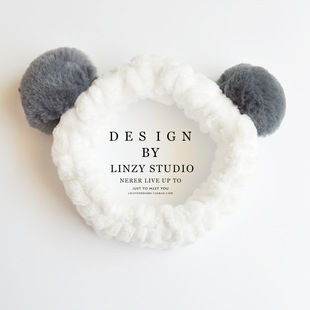 Cute Panda Ear Soft Carol Fleece Women Headband Makeup Showe