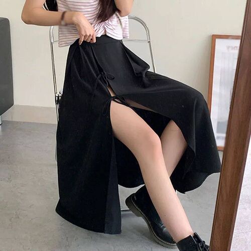 Women Midi Basic Skirt Casual Split Side Bodycon Mid Length