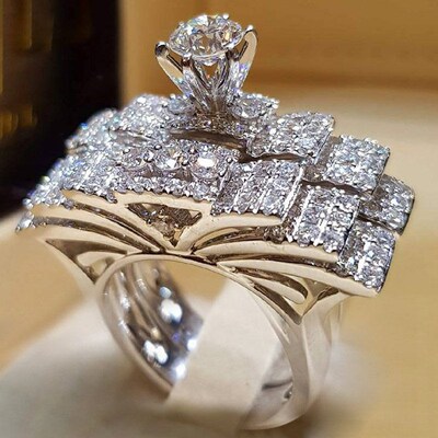 Bridal Set Elegant rings for Women Sliver Color Wedding Enga