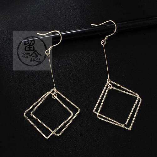 ~ Copper geometric square long ear hook metal empty frame Sq