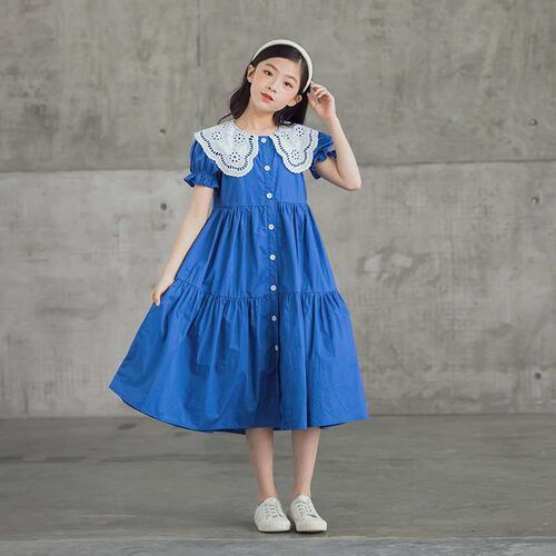 Han Beibei Summer Girls Dress Short-sleeved Mid-length Lace