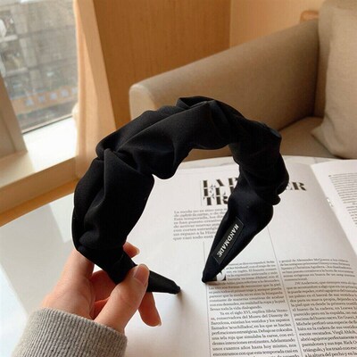 Vintage Pleated Wide Brim Solid Color Pressed Hair Headband