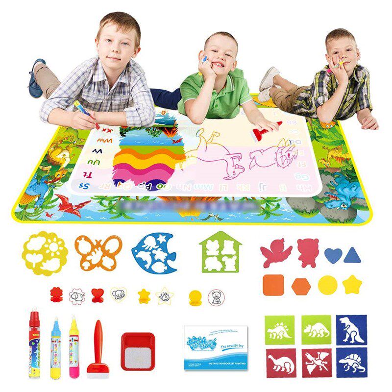 Dinosaur Theme Water Drawing Mat & Pens & Stamp Kids Paintin