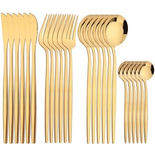 24pcs Gold Dinnerware Set Stainless Steel Cutlery Set Mirror