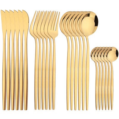 24pcs Gold Dinnerware Set Stainless Steel Cutlery Set Mirror