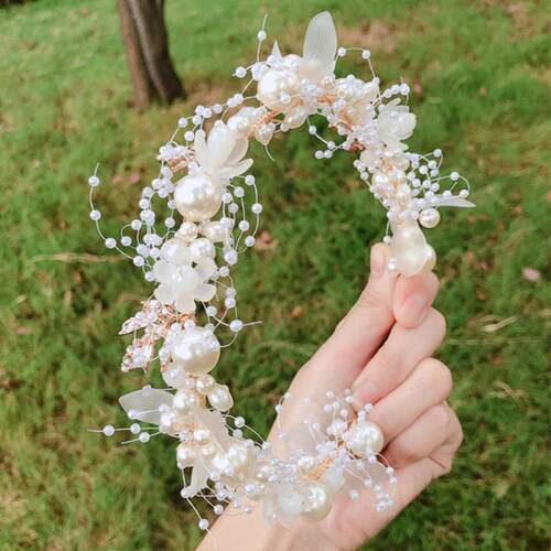 Fashion Pearl Flower Headband Bridal Wedding Crown Hair Acce