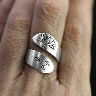 Simple Men Women Screwy Ring Silver Color e and Leaves Brush