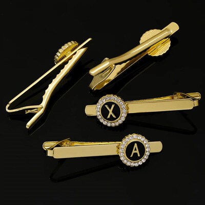 26 Letters Capital Initial A-D-G-Z Tie Clip With Crystal Aro