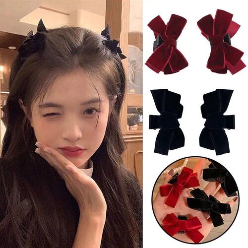 2PCS Velvet Bow Hairpin Side Clip Bangs Clip Summer Princess
