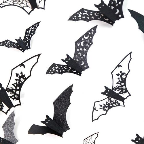 96pcs Mini Halloween 3D Hollow Bat Wall ers Black Bat er Roo