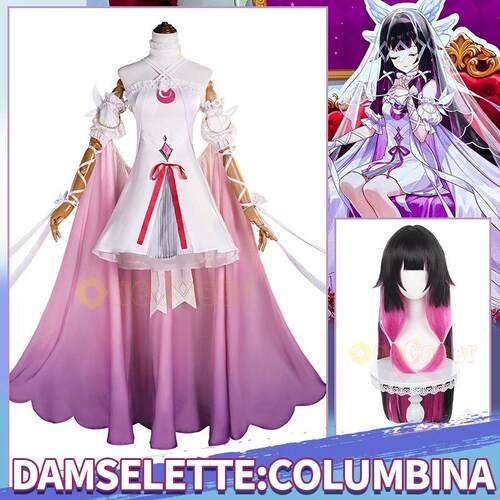FES Columbina Cosplay Game Genshin Impact White Strapless Dr
